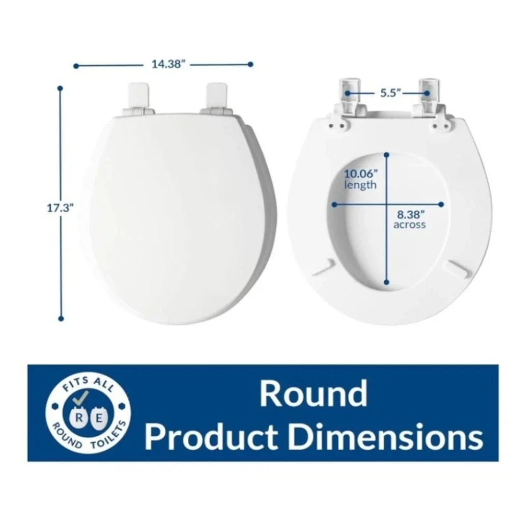 Mayfair Cassel Slow Close Toilet Seat, ROUND, Non Slip Premium Wood Seat